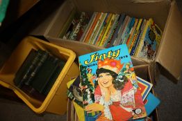 TWO BOXES OF VINTAGE CHILDREN'S ANNUALS PLUS A BOX OF OTHER VINTAGE BOOKS (3)