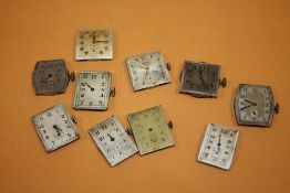 TEN VINTAGE MENS WRISTWATCH MOVEMENTS