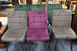 A MODERN HARLEQUIN SET OF SIX VELVET DINING CHAIRS