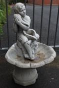 A MODERN THREE PIECE FIGURATIVE SHELL BOWL OUTDOOR WATER FEATURE