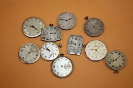 TEN VINTAGE MENS WRISTWATCH MOVEMENTS