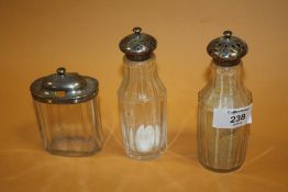 LARGE SILVER MOUNTED SALT, PEPPER & MUSTARD JARS - LONDON 1835