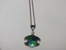 AN ANTIQUE HALLMARKED SILVER & ENAMEL ART NOUVEAU PENDANT NECKLACE