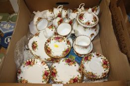 A TRAY OF ROYAL ALBERT OLD COUNTRY ROSES CHINA TO INCLUDE TEAPOT, TRIOS, ETC.