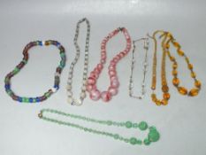 SEVEN VINTAGE CRYSTAL NECKLACES