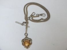 AN ANTIQUE SILVER POCKET WATCH DOUBLE ALBERT CHAIN