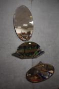 AN ART DECO STYLE MODERN WALL MIRROR, TOGETHER WITH TWO OVAL EXAMPLES (3)