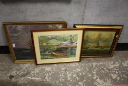 A FRAMED AND GLAZED WATERCOLOUR SIGNED E.N. MENNINCK, TOGETHER WITH THREE NAUTICAL RELATED