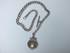 AN ANTIQUE SILVER MEN'S POCKET WATCH ALBERT CHAIN