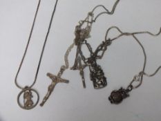 FIVE SILVER NECKLACES