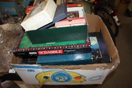 A BOX OF BOARD GAMES, BRIDGE SETS ETC