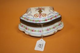 A SEVRES / LIMOGES STYLE CERAMIC TRINKET, of bombe form, white ground with floral embellishment,