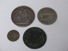 SELECTION OF OLD VINTAGE COINS TO INCLUDE VICTORIAN SILVER CROWN