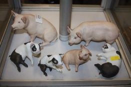 A TRIO OF AYNSLEY PIGS TOGETHER WITH THREE KEISER CERAMIC PIGS