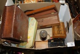 A COLLECTION OF ANTIQUE BOXES TO INCLUDE A LEATHER HANDKERCHIEF BOX, INLAID BRIDGE BOX,
