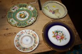 A VINTAGE HAND PAINTED COPELAND CHINA CABINET PLATE TOGETHER WITH A HAND PAINTED FRUIT PATTERN