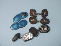 THREE PAIRS OF VINTAGE SILVER & ENAMEL CUFFLINKS