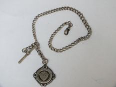 AN ANTIQUE SILVER POCKET WATCH ALBERT CHAIN