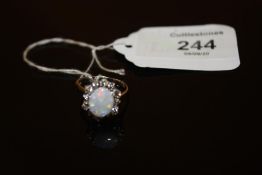 A HALLMARKED 18 CT WHITE GOLD OPAL AND DIAMOND RING, approx weight 3.3g, ring size M