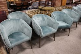 A SET OF FIVE MODERN VELVET UPHOLSTERED TUB ARMCHAIRS