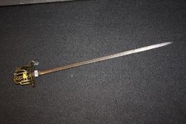 A VINTAGE DISPLAY SWORD WITH BRASS CAGE HILT