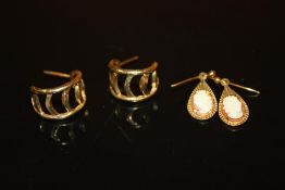 A PAIR OF 9 CARAT GOLD CAMEO EARRINGS TOGETHER WITH ANOTHER PAIR OF EARRINGS