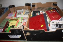 TWO TRAYS OF VINTAGE AND ANTIQUE EPHEMERA TO INCLUDE POSTCARDS, PHOTOGRAPHS, BSA MOTORCYCLE BOOK