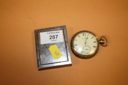A VINTAGE ELGIN POCKET WATCH TOGETHER WITH A COMBINATION MINIATURE PICTURE FRAME CLOCK