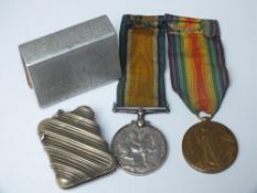 A PAIR OF WWI MEDALS, TRENCH ART MATCHBOX COVER & VESTA CASE - W.BLANDFORD GLOUCESTER REGIMENT