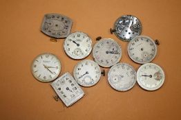 TEN VINTAGE MENS WRISTWATCH MOVEMENTS