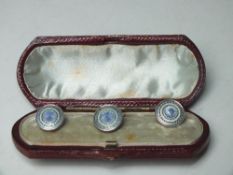 ANTIQUE SILVER & ENAMEL STUDS / BUTTONS IN ORIGINAL BOX