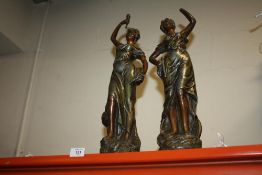 A PAIR OF SPELTER STYLE LADY FIGURES MARKED L.GUILLEMIN TO REVERSE A/F