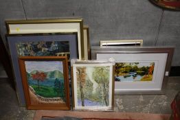 A COLLECTION OF FRAMED AND GLAZED PICTURES AND PRINTS TO INCLUDE A SIGNED M FLORY PRINT,