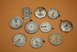 TEN VINTAGE MENS WRISTWATCH MOVEMENTS