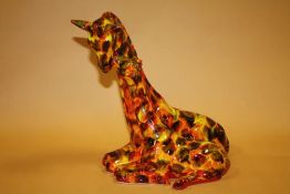 A LARGE SIGNED ANITA HARRIS ART POTTERY HOT COALS PATTERN GIRAFFE AND CALF FIGURE GROUP
