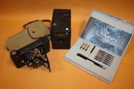 A VINTAGE KERSHAW PENGUIN CAMERA TOGETHER WITH ANOTHER AND A PARKER PEN CALLIGRAPHY SET