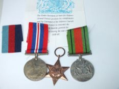 WWII GROUP OF 3 MEDALS IN ORIGINAL BOX & PAPERS