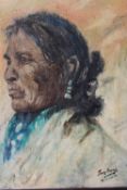 TONY DAVIS (XX). Portrait study of a native American Indian, signed lower right, oil on board,