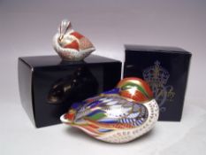 A ROYAL CROWN DERBY COLLECTORS GUILD TEAL DUCKLING PAPERWEIGHT, gold stopper, associated box, W 7