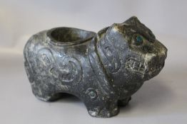 AN UNUSUAL ORIENTAL STONEWARE INCENSE? BURNER, modelled as a exotic animal, the body with raised