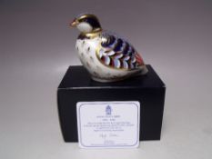 A ROYAL CROWN DERBY ANNIVERSARY EDITION RED LEGGED PARTRIDGE PAPERWEIGHT, octagonal 21 gold stopper,