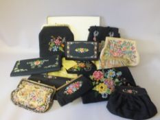 A COLLECTION OF VINTAGE EMBROIDERED AND TAPESTRY LADIES EVENING BAGS, various styles and periods,