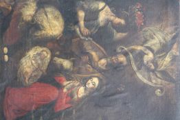 (XVII-XVIII). Continental school, The Adoration of Christ, unsigned, oil on canvas, unframed, 126