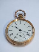 AN 18K GOLD LADIES FOB WATCH, finely decorated case stamped 18k to the interior of the case, Dia.