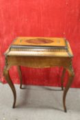 A FRENCH INLAID ANTIQUE WALNUT PLANT STAND JARDINIERE, having a twin handled cover over a later