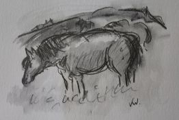 CIRCLE OF JOHN KYFFIN WILLIAMS (1918-2006). Study of a pony in a hilly landscape, bears initials