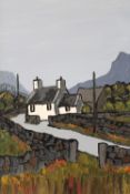 DAVIS BARNES (XX-XXI). Welsh school, impressionist mountainous landscape with cottage, signed verso,