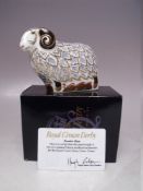 A ROYAL CROWN DERBY ONE OF A TIME LIMITED EDITION PREMIER RAM PAPERWEIGHT, exclusive to the Royal