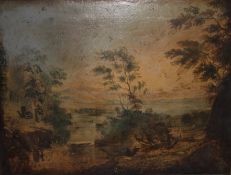 ENGLISH SCHOOL (XIX). Coastal landscape, oil on board, framed, 67 x 90 cm S/DCondition Report: