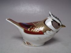 A ROYAL CROWN DERBY COLLECTORS GUILD CRESTED TIT PAPERWEIGHT, octagonal 21 gold stopper, with box, L